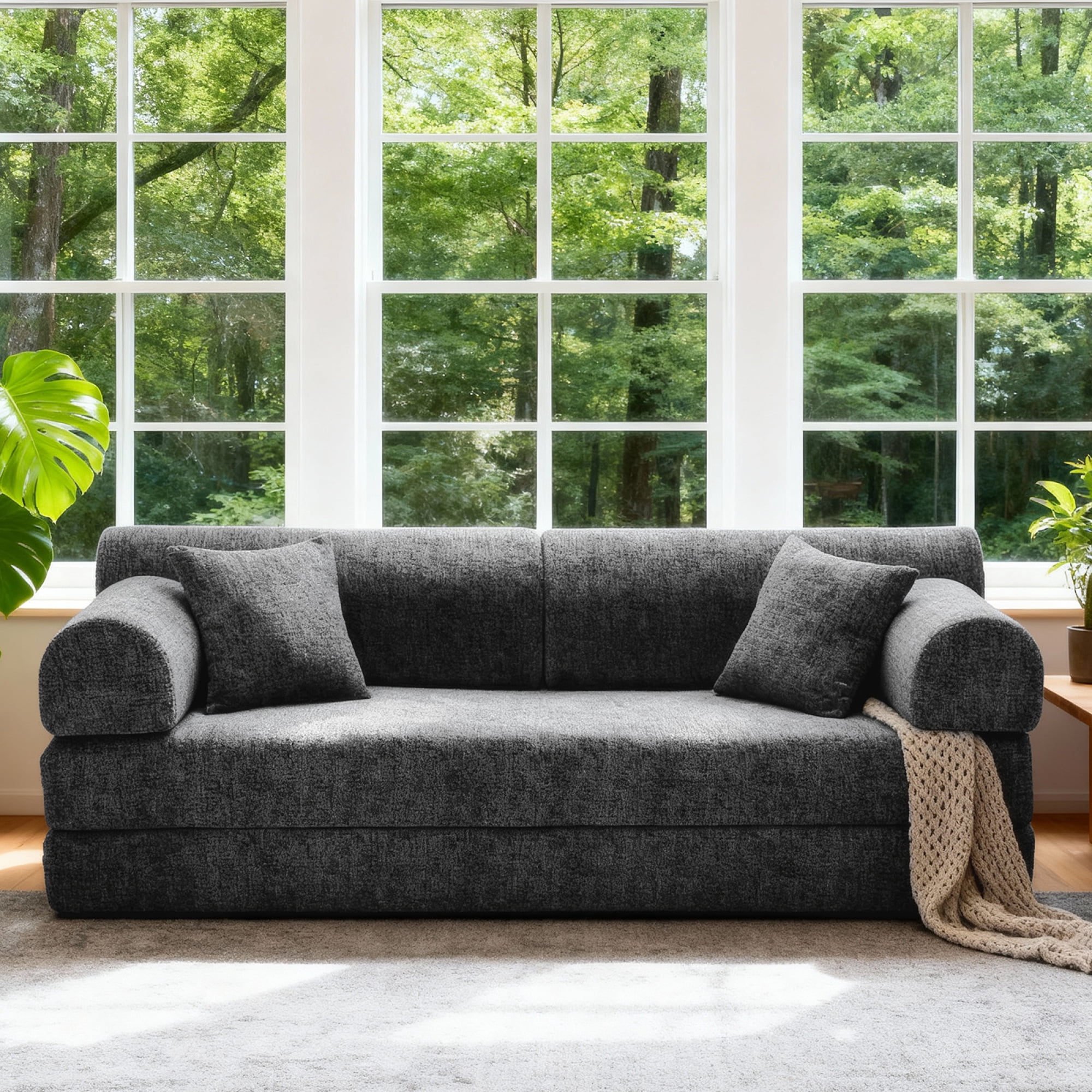 Leumius 78" Convertible Sleeper Sofa Bed,Folding Mattress Couch with Fixed-Shape Frame,Floor Sofa Lounge Couch for Living Room Bedroom,Black