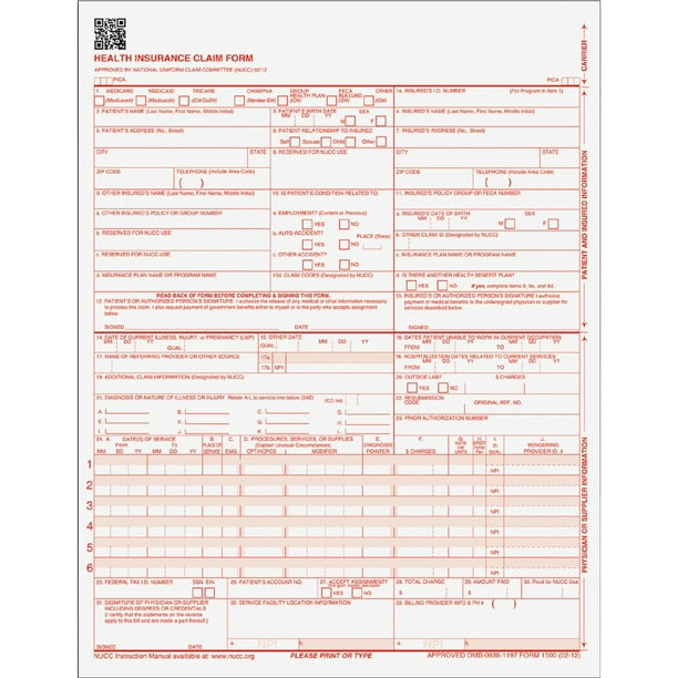 TOPS CMS-15000 Health Insurance Claim Forms, 250 Pack - Walmart.com