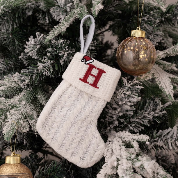 Calcetines Navideños de Punto, Bordado con Alfabeto Decorativo, Bolsa de Regalo Festiva, Medias de Lana para Decoración Navideña, Encantador Diseño de Enano, Navidad Blanca, Tamaño Mediano, 18 X 15 C