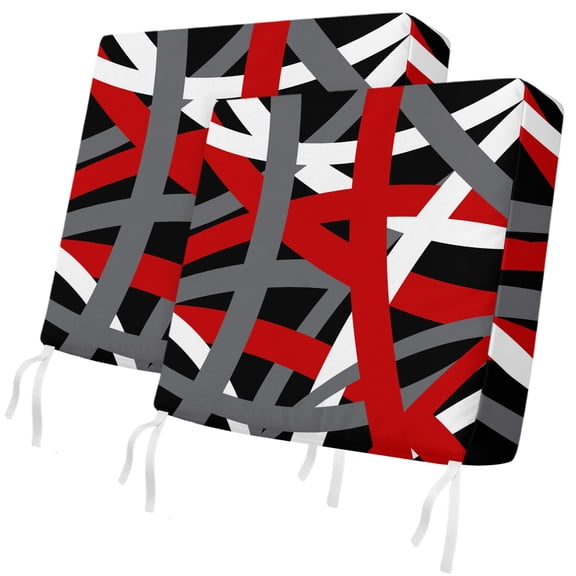 Outdoor Patio Cushion Covers 2 Pack Red Stripes Chair Pads Slipcovers with Ties & Zipper Waterproof Seat Cover Set Black Grey Lines Art Seat Cushion Covers for Outdoor Couch Sofa 20x18 Inch