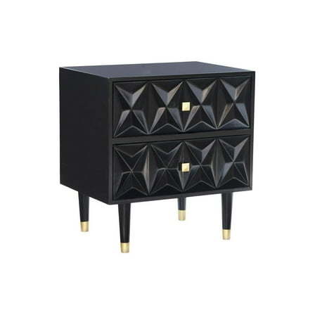 Black Nightstand with Drawers, Modern Square Bedside Table, Living Room Accent Furniture, 25"D x 27"W x 18"H