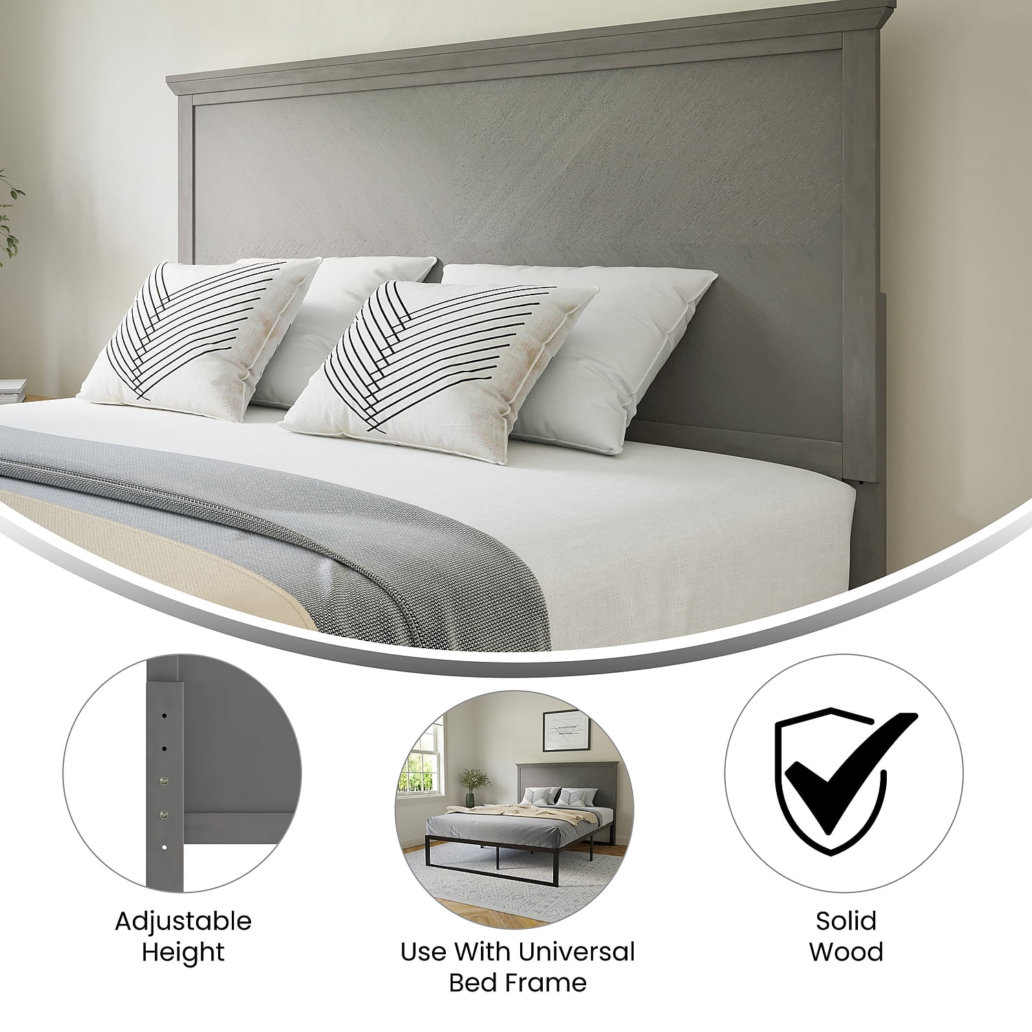Flash Furniture Fiona Queen Wooden Herringbone Adjustable Headboard 63.25"W x 1.75"D x 46.5"-56.5"H