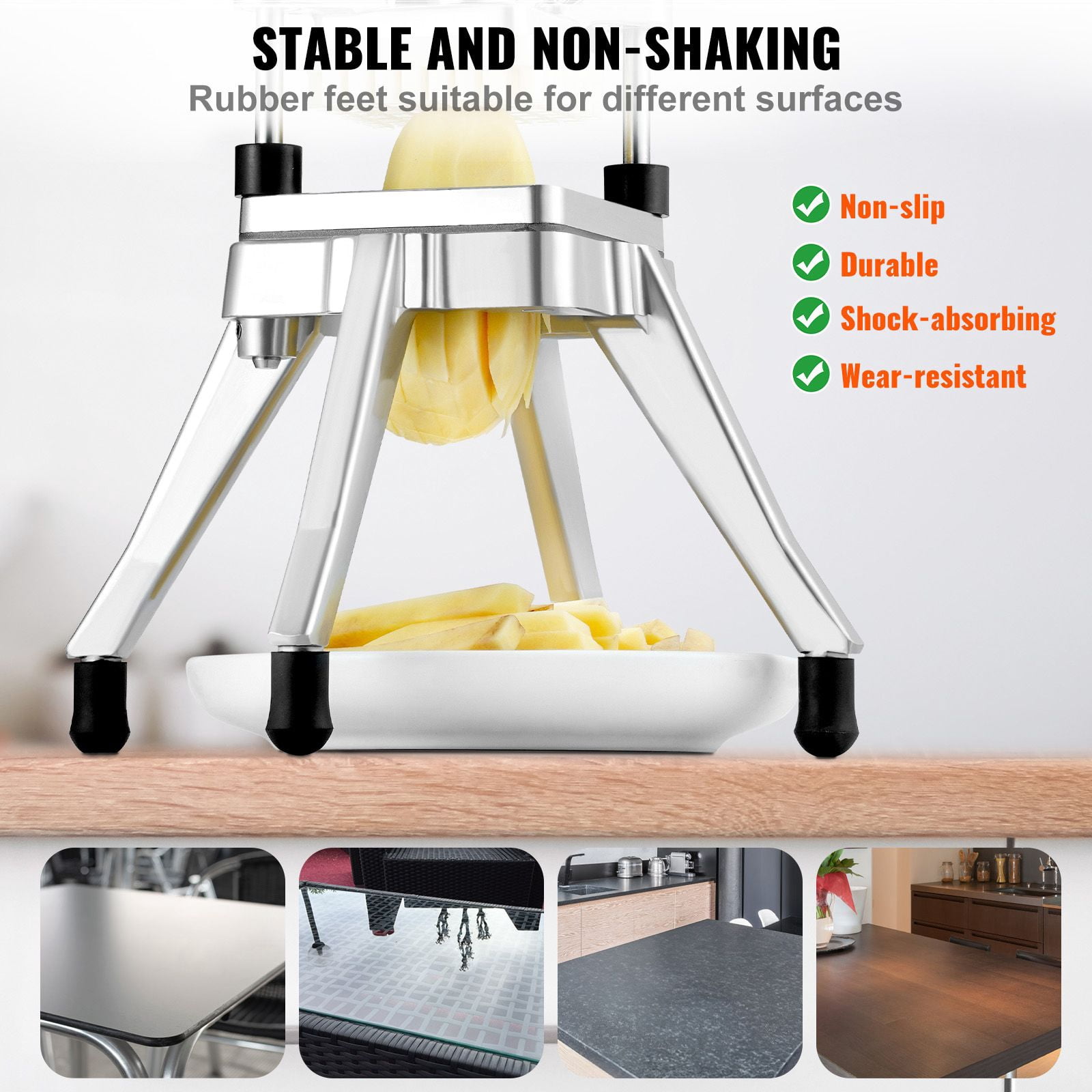 Commercial Vegetable Chopper with 3/8" Blade, Heavy-Duty Stainless Steel & Aluminum, Ergonomic Handle, 4 Non-Slip Feet for Restaurant Home