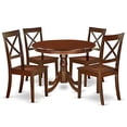 thumbnail image 2 of East West Furniture 5Pc Dinette Set Includes a Rounded 42 Inch Dinner Table and 4 Wood Seat Kitchen Chairs, Mahogany Finish, 2 of 5