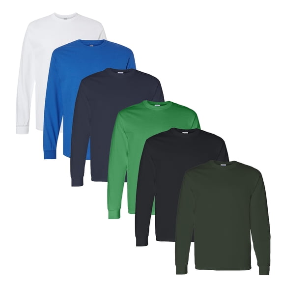 Gildan Long Sleeve T-Shirt for Men, Mix Color Shirts, 100% Heavy Cotton, Mens Crewneck Tee, Assorted Tee, Pack of 6, Size- S