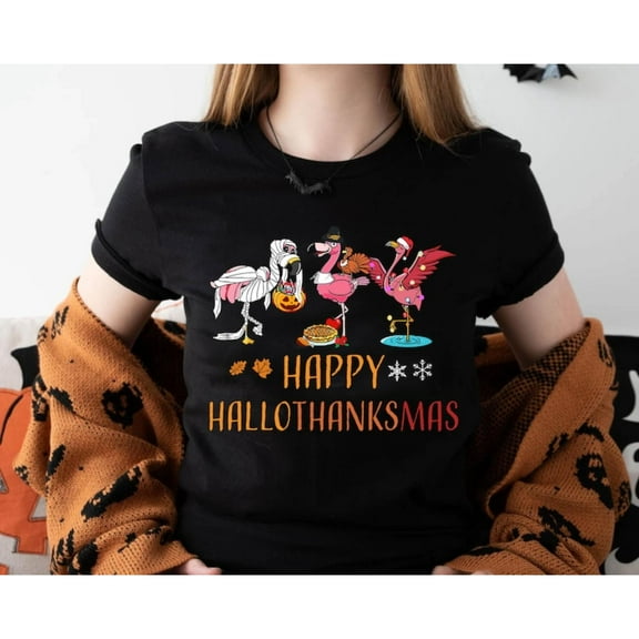 Happy Hallothanksmas Holiday Graphic Tee T Shirt Top Short Sleeve Round Neck Comfortable Black S-5XL