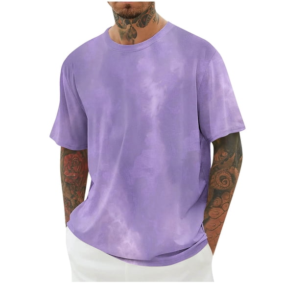 ZMFXJPE Tie Dye T Shirts for Men Short Sleeve Graphic Shirts Summer Fashion Tshirts Cotton Streetwear Tops Y2K Clothes Purple, M