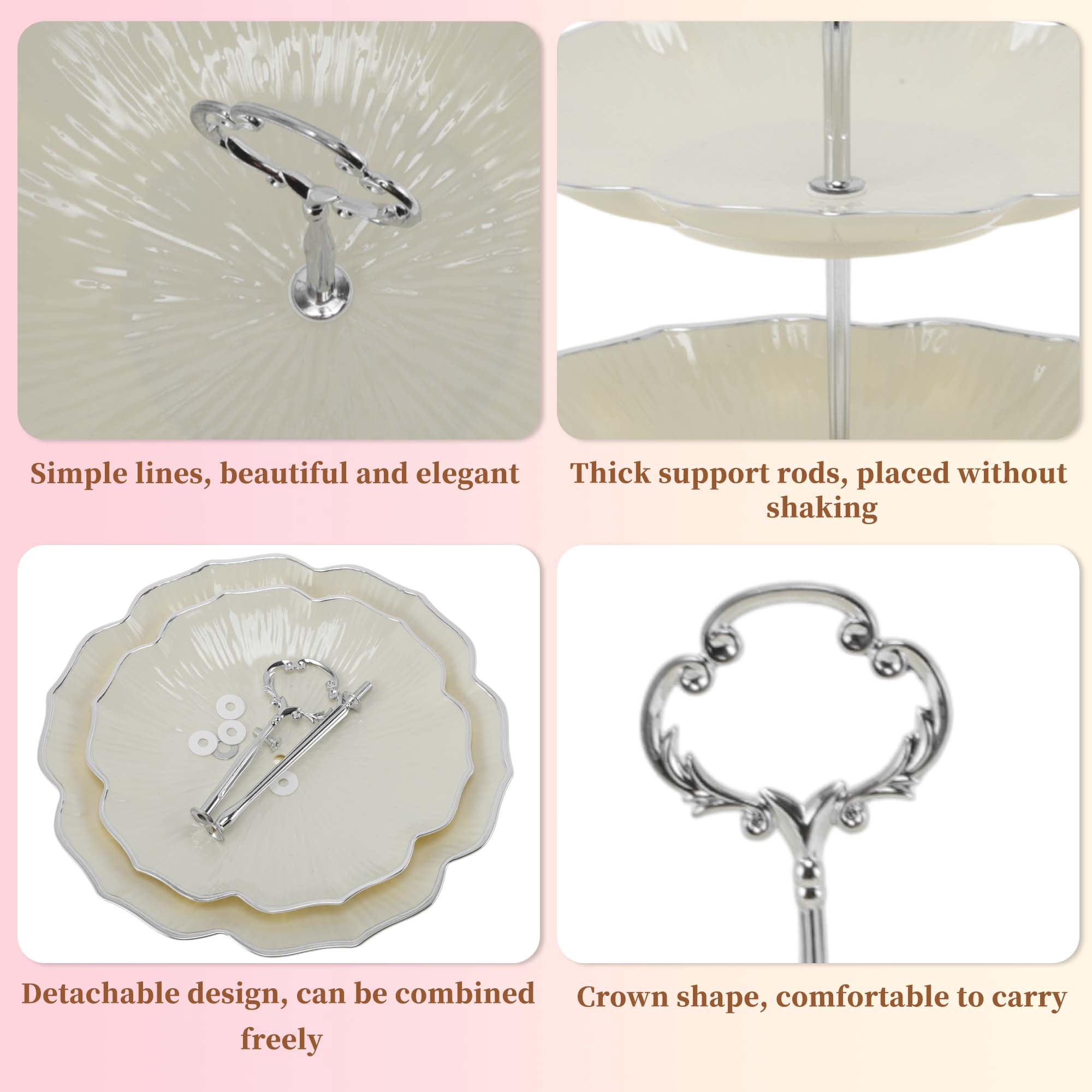 Unique Bargains 2 Tier Dessert Cupcake Stand Holder for Donuts Beige Silver Tone