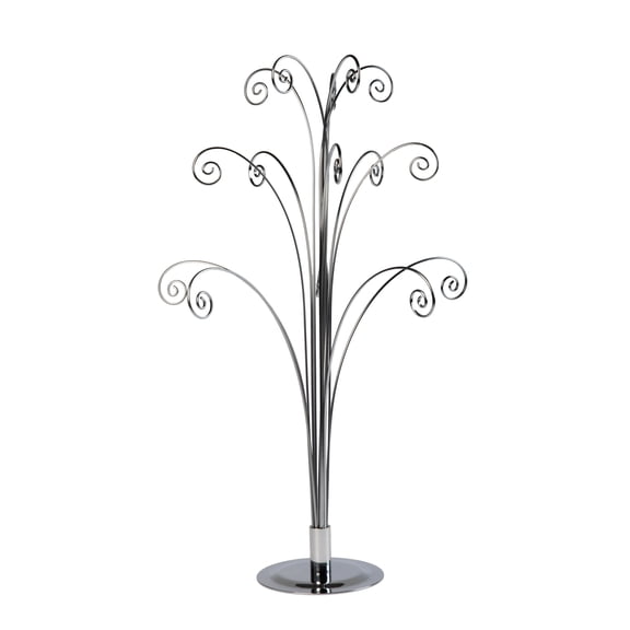 Creative Hobbies 20 Inch Tall Ornament Display Tree, Bright Siver Chrome Plated, Holds 15 Ornaments