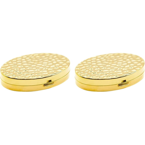 Set of 2 Oval-Shaped Pocket Purse Pill Box & Organizer With Dual Compartments (Gold Pebble)