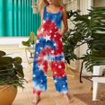 thumbnail image 2 of JULMCOMO 4th of July Jumpsuits for Women USA Flag Cotton Linen Red White Blue Overalls 250th Year Sleeveless Button Straps 1776 Jumpsuits with Pockets Wine L, 2 of 6