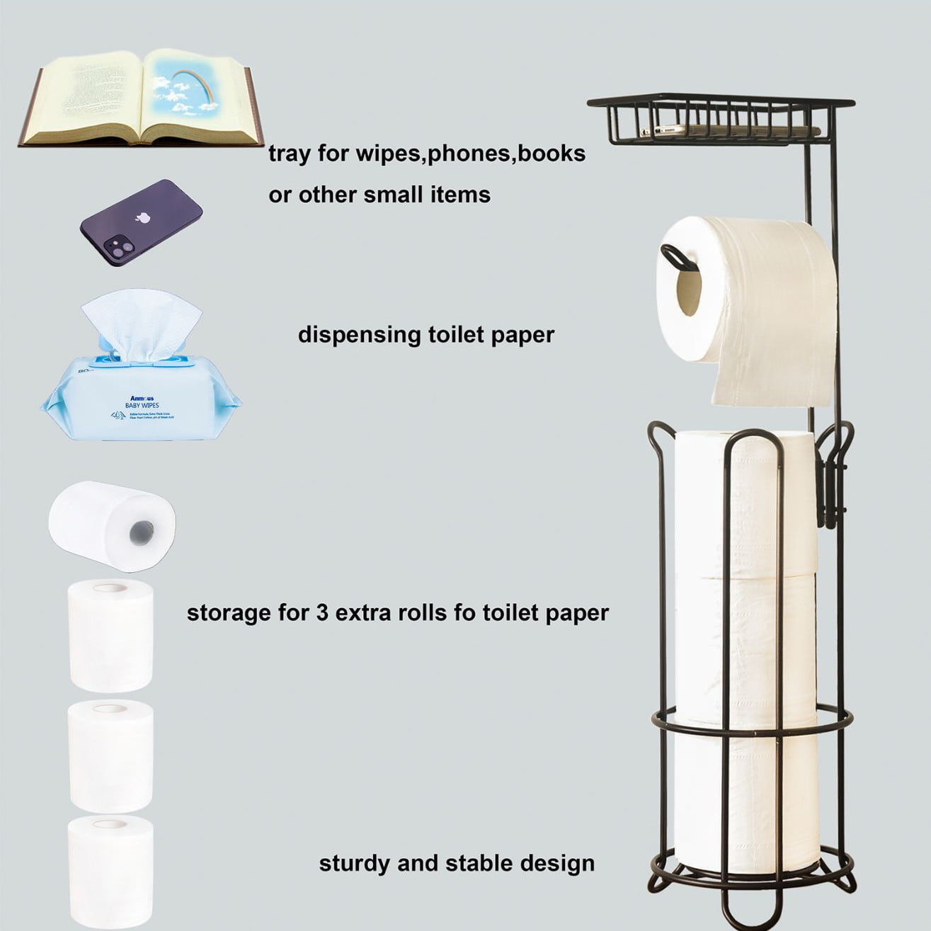 Bathroom Toilet Paper Holder, Toilet Paper Storage Stand Bronze Bathroom  Accessories Storage 3 Spare Bath Tissue Mega Roll … - Yahoo Shopping