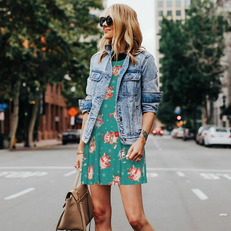 Uemuo Funny Christmas Deer Pattern Women's Sleeveless Dress – Casual Summer A-Line Dress, Stylish and Comfortable Sundress for Hot Weather