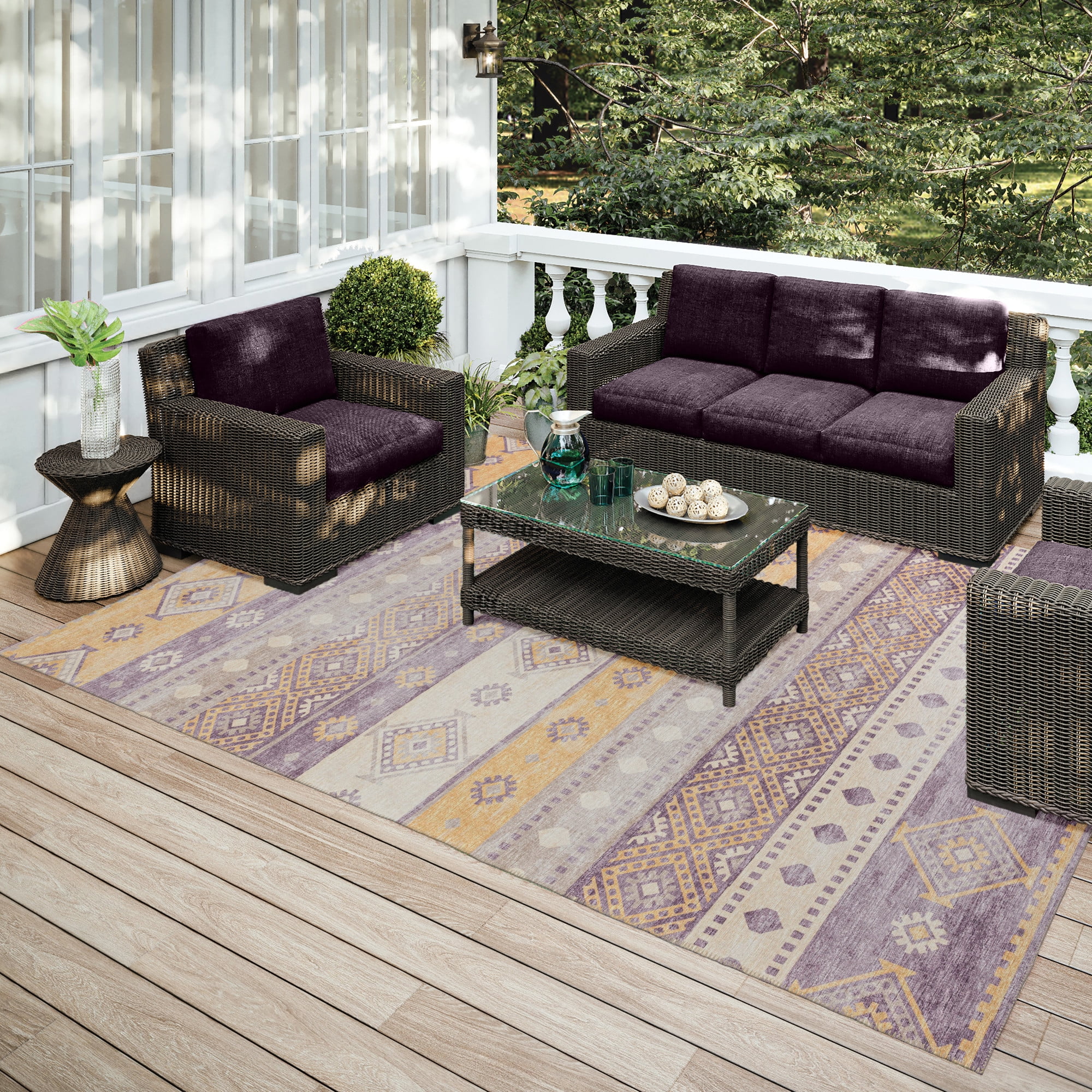 Addison Rugs Addison Indoor/ Outdoor Yuma Southwest Boho Washable Rug 10' x 14' - Purple