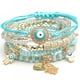 thumbnail image 2 of 4 juegos de pulseras de cuentas elásticas bohemias, amuletos de mano de mal de ojo multicapa, apilables, hechos a mano, multicolor, con cuentas de cristal, pulseras de protección de la suerte, hebra Feliz Sencillez, 2 of 5