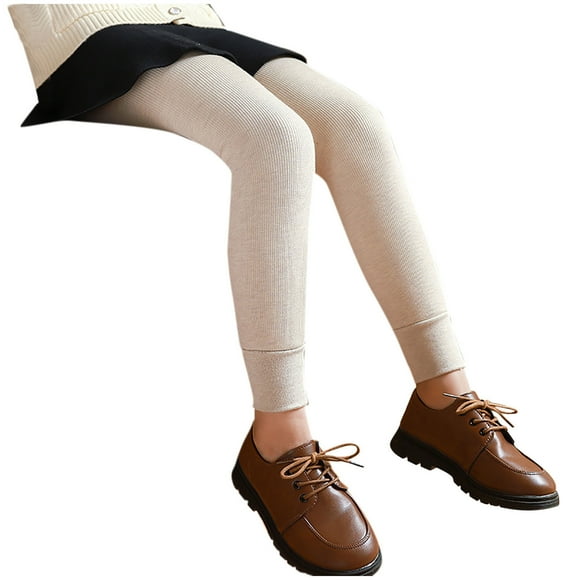 AherBiu Girls Leggings Ribbed Stretchy Fleece Winter Warm Toddler Pants Elastic Waist Comfy Kids Bottoms