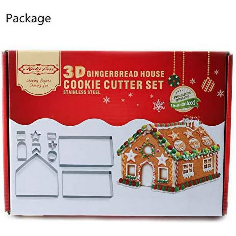 10pcs, Gingerbread House Kit for restaurant, 3D Stainless Steel Cookie Mold  Cutters Set For Christmas Halloween Holiday Thanksgiving Festival, Gingerb