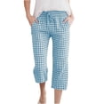 thumbnail image 3 of Baby Girl Pants Kids Summer Plaid Drawstring Capri Trousers Side Pockets Playwear Blue 9-10 Years, 3 of 6