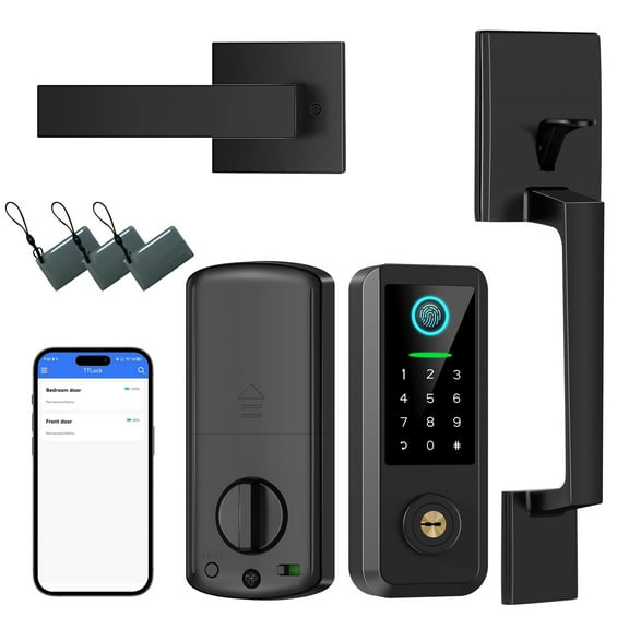 BEBASIA Smart Door Lock with Front Door Handle Set, Keyless Entry Door Lock with Keypad,5-in-1 Smart Deadbolt, Digital Smart Door Lock, Bluetooth Door Lock with Auto Lock