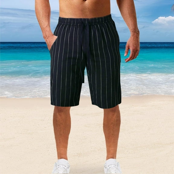 Juslio Men's Shorts Drawstring Pockets Loose Comfy Cotton Linen Solid Casual Mens Athletic Shorts