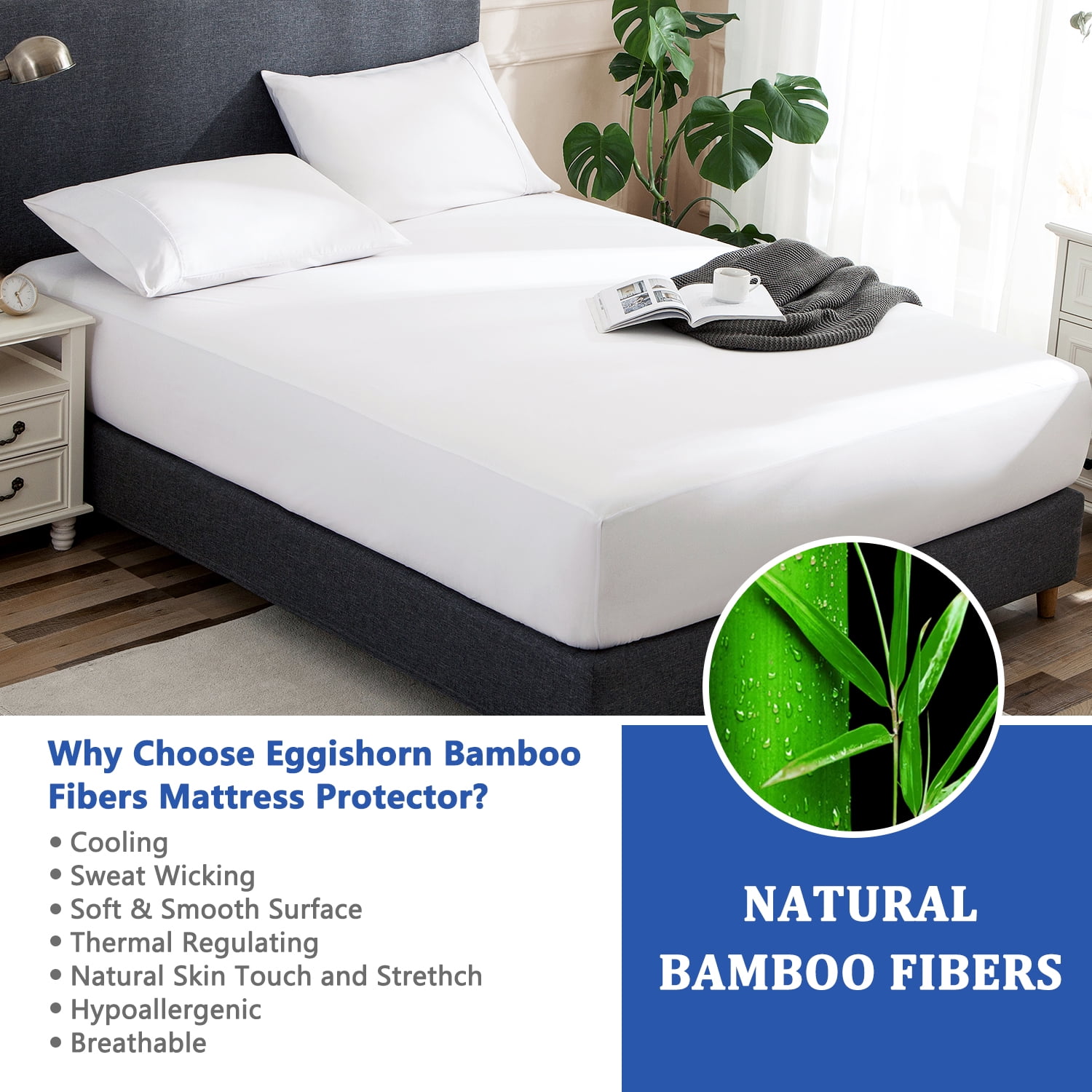 Masirs 5185 Bamboo Queen Size Mattress Protector White for sale online 