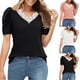 thumbnail image 4 of Gibobby Playera Manga Corta para Mujer Camiseta manga corta esponjosa verano, camisetas informales con cuello y encaje, camisa Formal negocios(Negro,M), 4 of 4