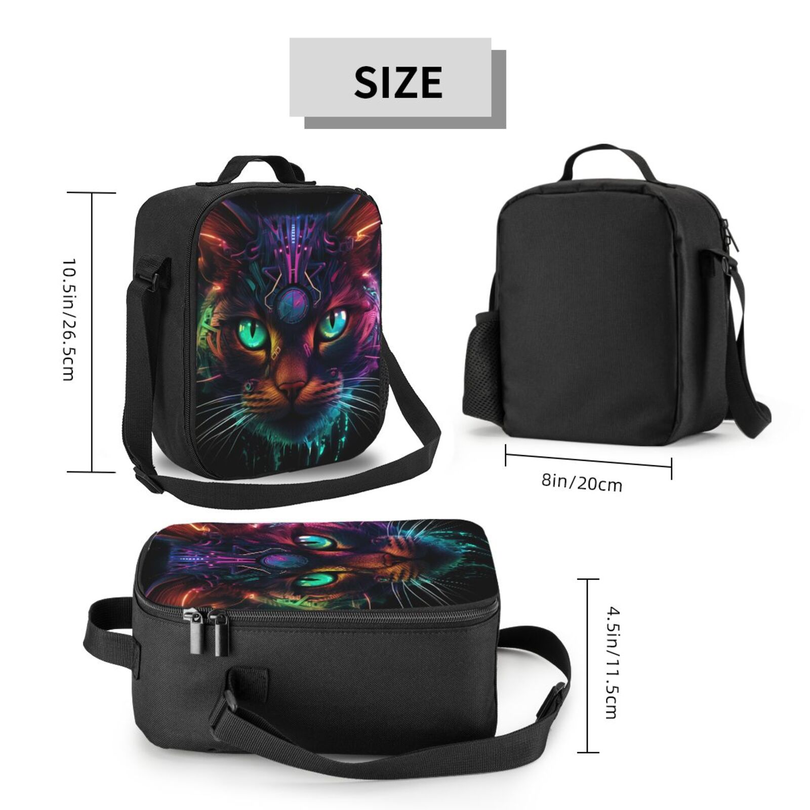 Ratiio Futuristic Cat Warrior Print Lunch Box - Reusable Lunch Bag Men Adult Women- Insulated LunchBox