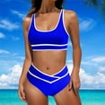 thumbnail image 2 of VBTAPA High Waisted Bikini Sets for Women 2025 Summer Sporty Two Piece Swimsuits Tummy Control Color Block Bathing Suits on Clearance Blue L, 2 of 7