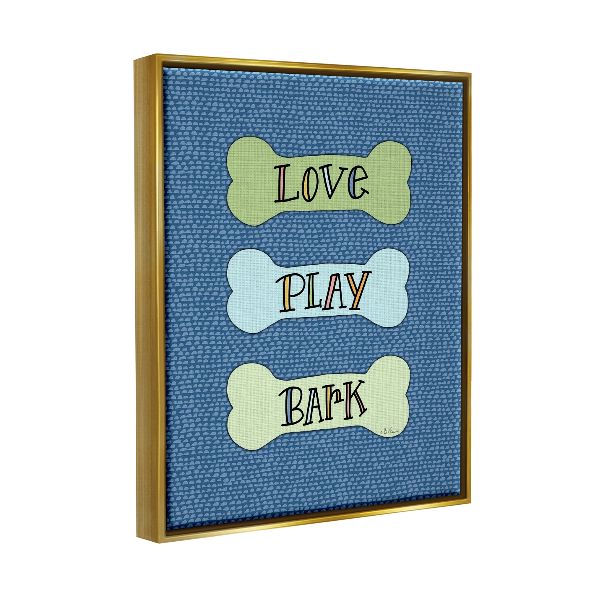 Stupell Industries Love Play Bark Blue Pattern Animals & Insects Painting Gold Floater Framed Art Print Wall Art, 17 x 21