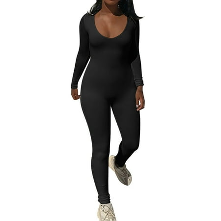 

ZHAGHMIN Women Jumpsuit Women Yoga Front And Back Deep U Neck Jumpsuit Workout Ribbed Zipper Long Sleeve Jumpsuit Pajamas Overalls For Women Women S Jumpsuit Romper For Women One Shoulder Jumpsuit F