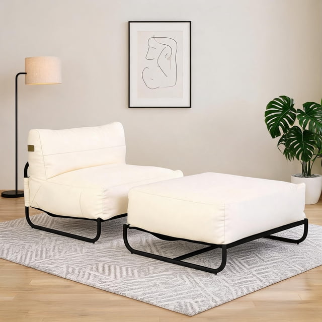 Outdoor Cloud Sofa – Metal Frame Patio Set with Ottoman – All-Weather Cushioned Lounge Chair – Garden, Balcony & Backyard