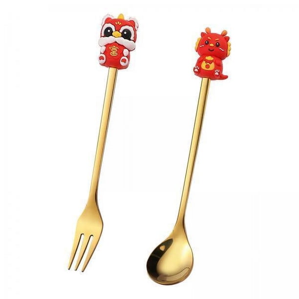 2x Juego de Cubiertos Dorados, Utensilios para Cena, Juego de Cubiertos Reutilizables, Vajilla para Inauguración de La Casa, Recuerdos de Fiesta Famil 2 piezas