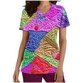thumbnail image 2 of Nmnitkp Womens Printed Nurse Uniforms 2025 Scrub Tops for Women, Short Sleeve Scrub V Neck Shirt with Pockets Purple,S, 2 of 6