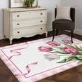 thumbnail image 3 of Area Rug for Living Room, Pink Tulip Spring Floral Non-Slip Indoor Large Carpet for Bedroom/Dining Room, Romantic Flowers Modern Art Plaid Washable Low-Profile Floor Mat Runner Rugs - 2.7 x 5 Ft, 3 of 8