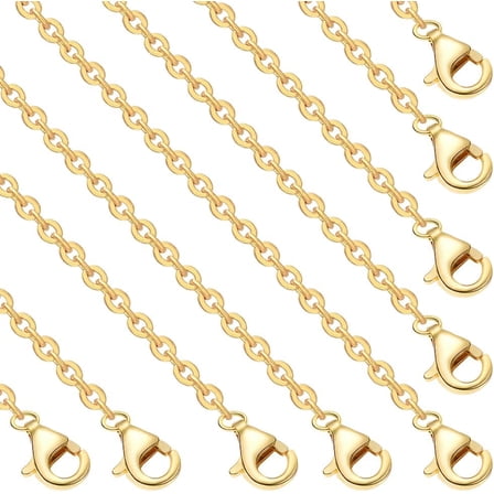 Gold 10Pcs 1mm 18K Gold Plated Cable Chains Set 17.7in Necklace Chains Bulk with Lobster Clasps for DIY Beadable Dangles Pendant Necklaces Jewelry Making