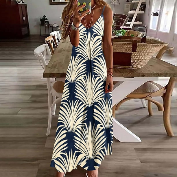 TaTaai Women Fashion Print Round Neck Sleeveless Long Dress Ankle Length Casual Comfortable Soft Breathable Daily Party Outfits Gift