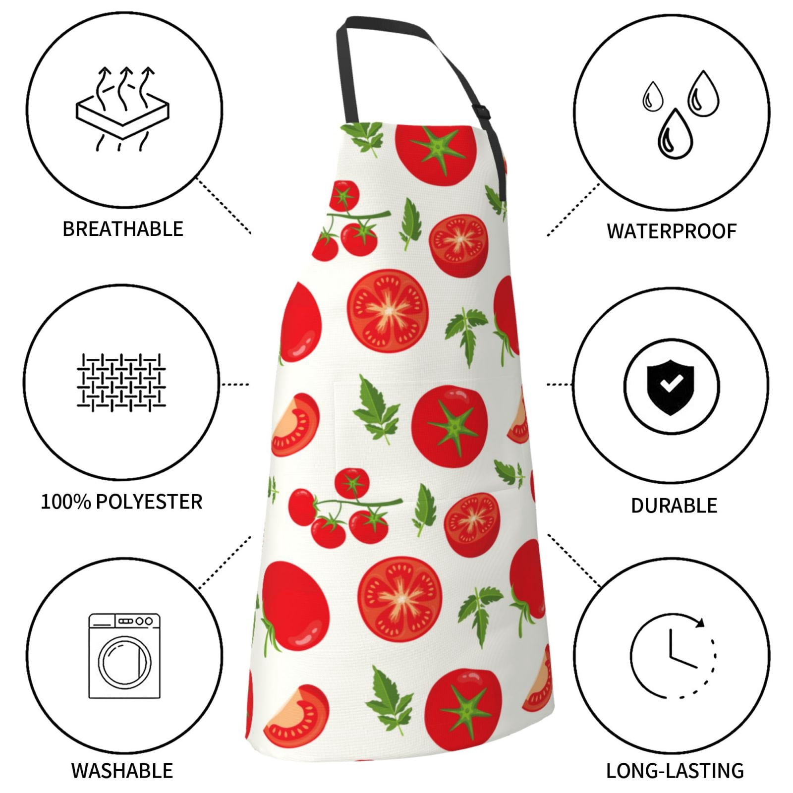 Kdxio Fresh Red Tomato Apron with Pockets Adjustable Kitchen Aprons for Men Women Waterproof Aprons for Cooking,Drawing,Crafting, Baking Household Cleaning