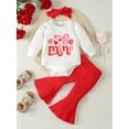thumbnail image 3 of WIBACKER Lovely Baby Girl Valentine's Day Outfits Set Long Sleeve LOVE Bodysuit + Red Flare Pants + Headband, 3 of 10