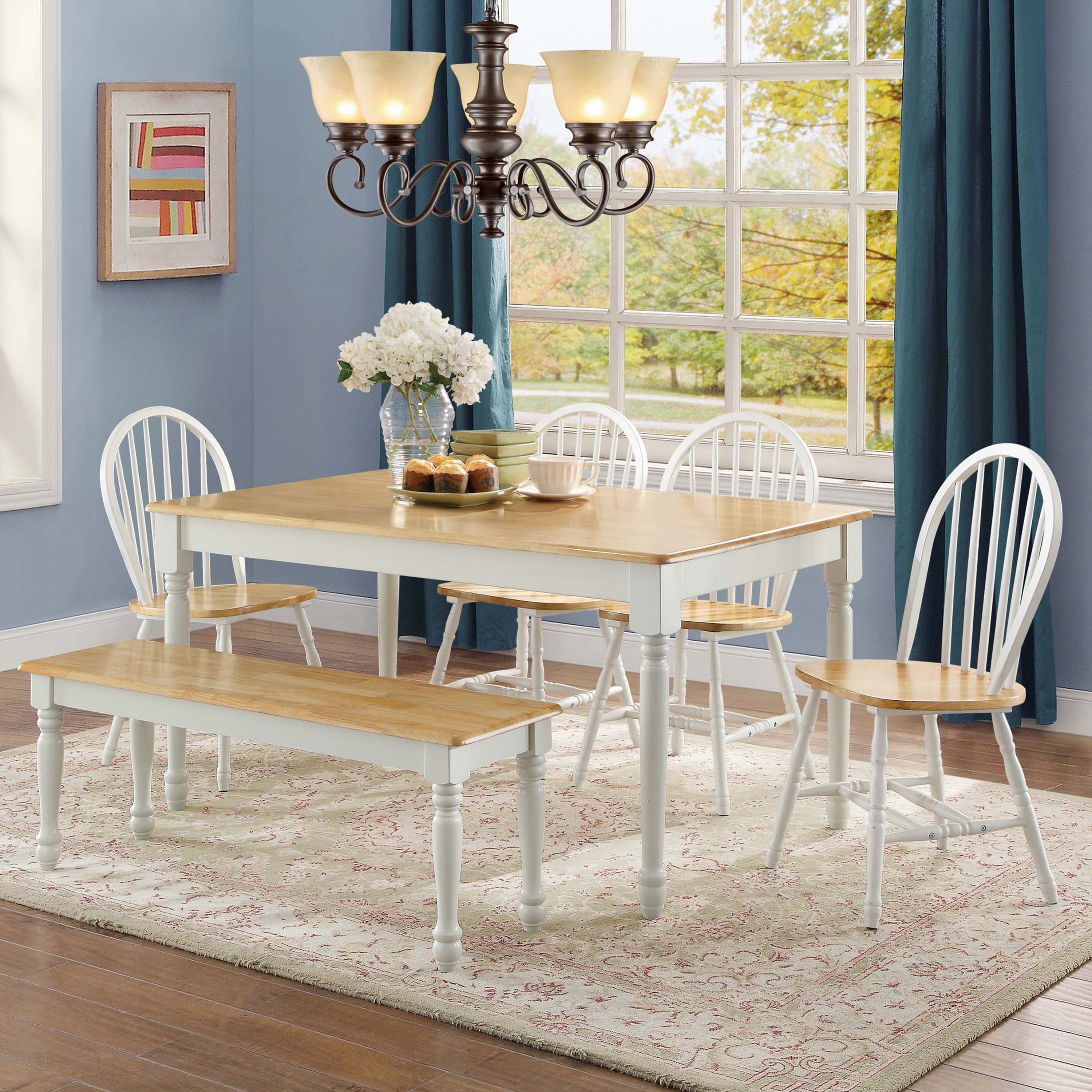 White and Natural Windsor Chairs Dining Room Kitchen Home ...