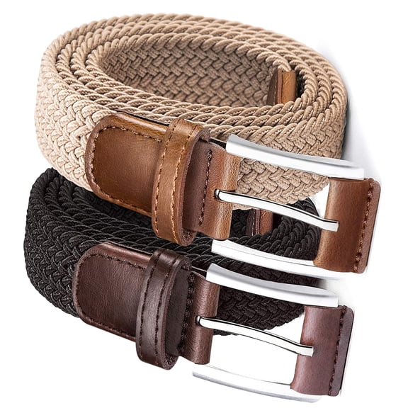Belt for Men 2Pack, Stretch Braided Web Belt Elastic for Casual Golf Jeans