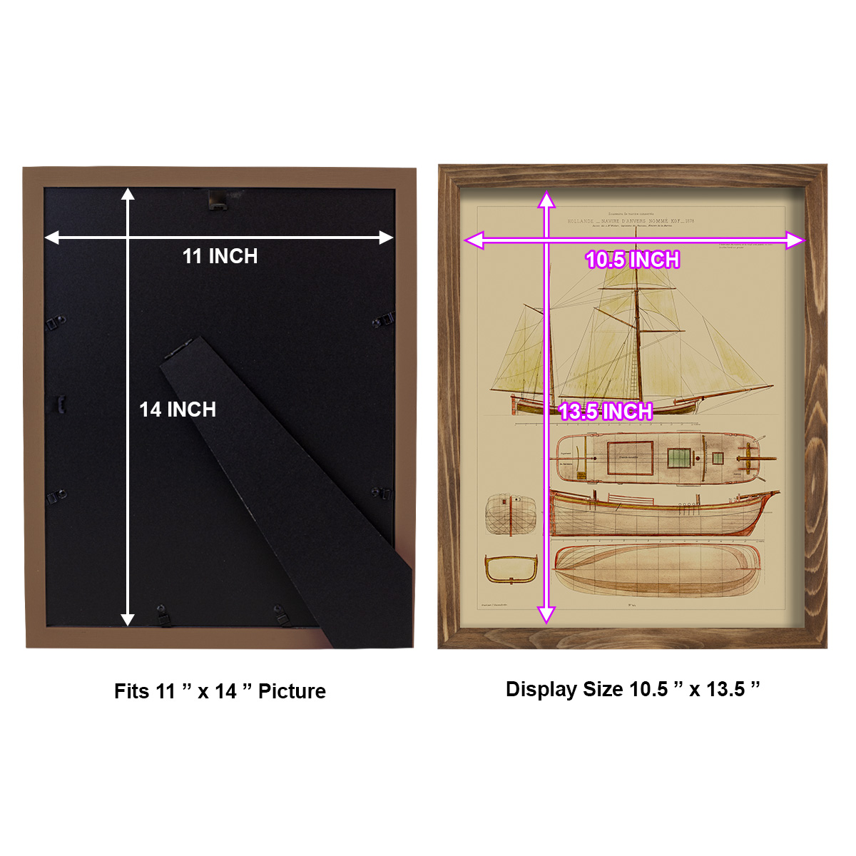 Antique Ship Plan IV -Framed Print w/glass-Walnut