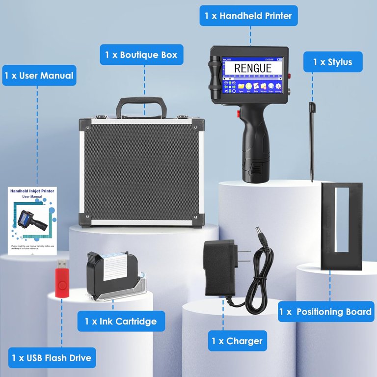TIJ800P Handheld Inkjet Printer - 5" Touch Screen Portable Coder For Dates, Barcodes, Logos On Boxes & More