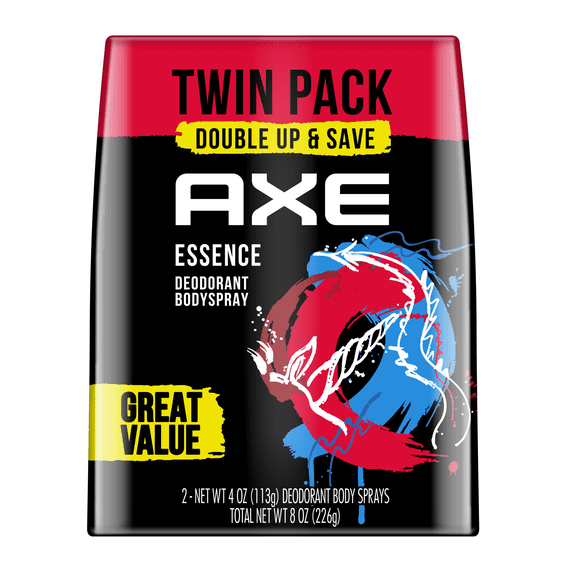 Axe Essence Men's Deodorant Body Spray All Skin, 4 oz Twin Pack
