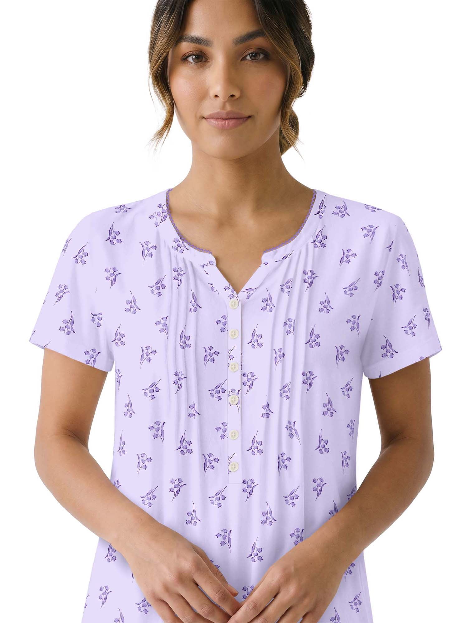 Aria Women’s Short Sleeve Split Neck Sweater Knit Nightgown, Sizes XS-5X