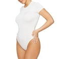 thumbnail image 3 of Women's Short Sleeve Bodysuit Round Neck Casual Stretchy Basic T Shirt Bodysuit Slim Fit Thong Jumpsuit, 3 of 6