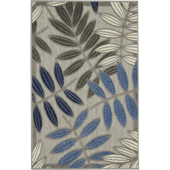 3â€™ x 4â€™ Gray and Blue Leaves Indoor Outdoor Area Rug