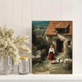thumbnail image 2 of Cottage Girl with Chickens Canvas Wall Art, Rustic Farmhouse Pastoral Landscape Home Wall Decor, 2 of 8