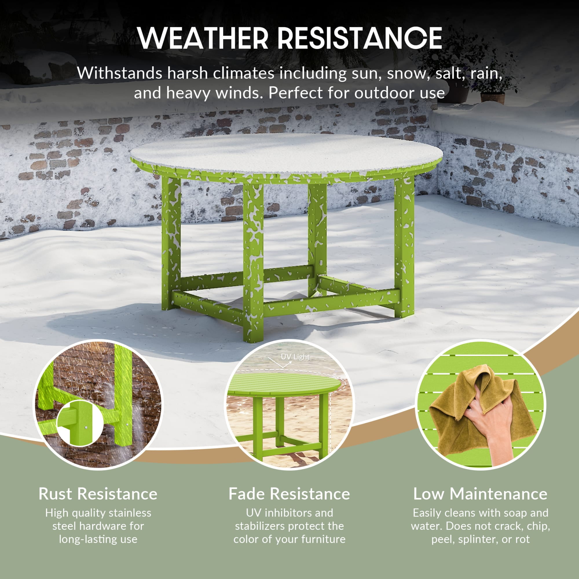 WestinTrends Malibu Low Outdoor HDPE Round Patio Coffee Table, Lime