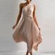 thumbnail image 3 of Vestido Largo De Verano Para Mujer Vestido formal sexy Vestido de satén de un hombro con cinturón Traje diario (Albaricoque M) Cgtredaw para Mujer Color arena T XXL, 3 of 5