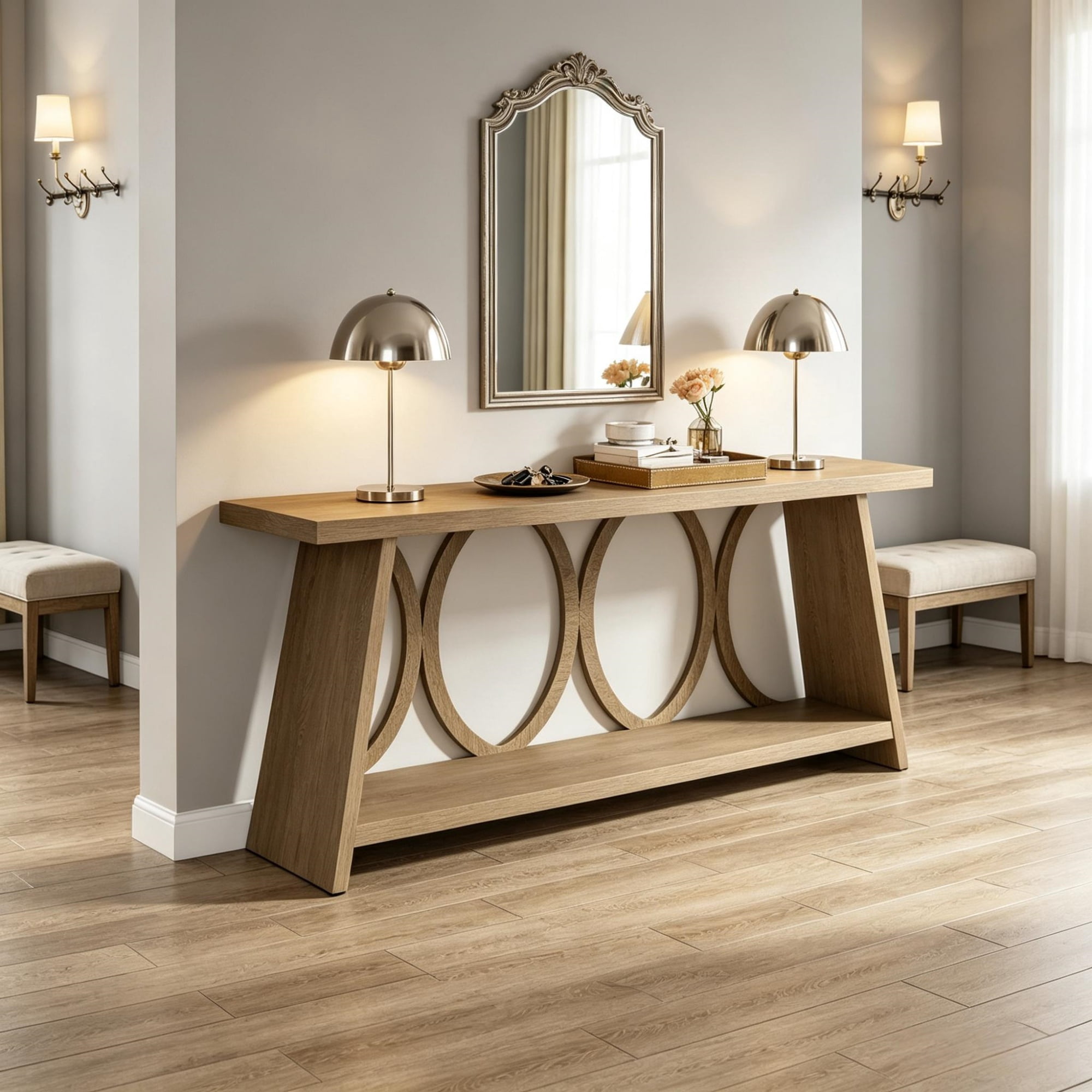 70.9 Inch Farmhouse Sofa Table with 2 Tier Shelf